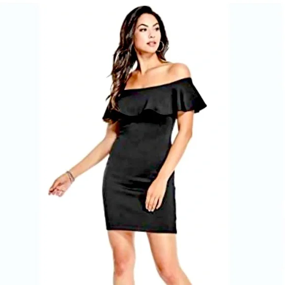 guess off shoulder dress Guess, Woman, Off-Shoulder Midi Sweater Dress, Brown, Size Man
